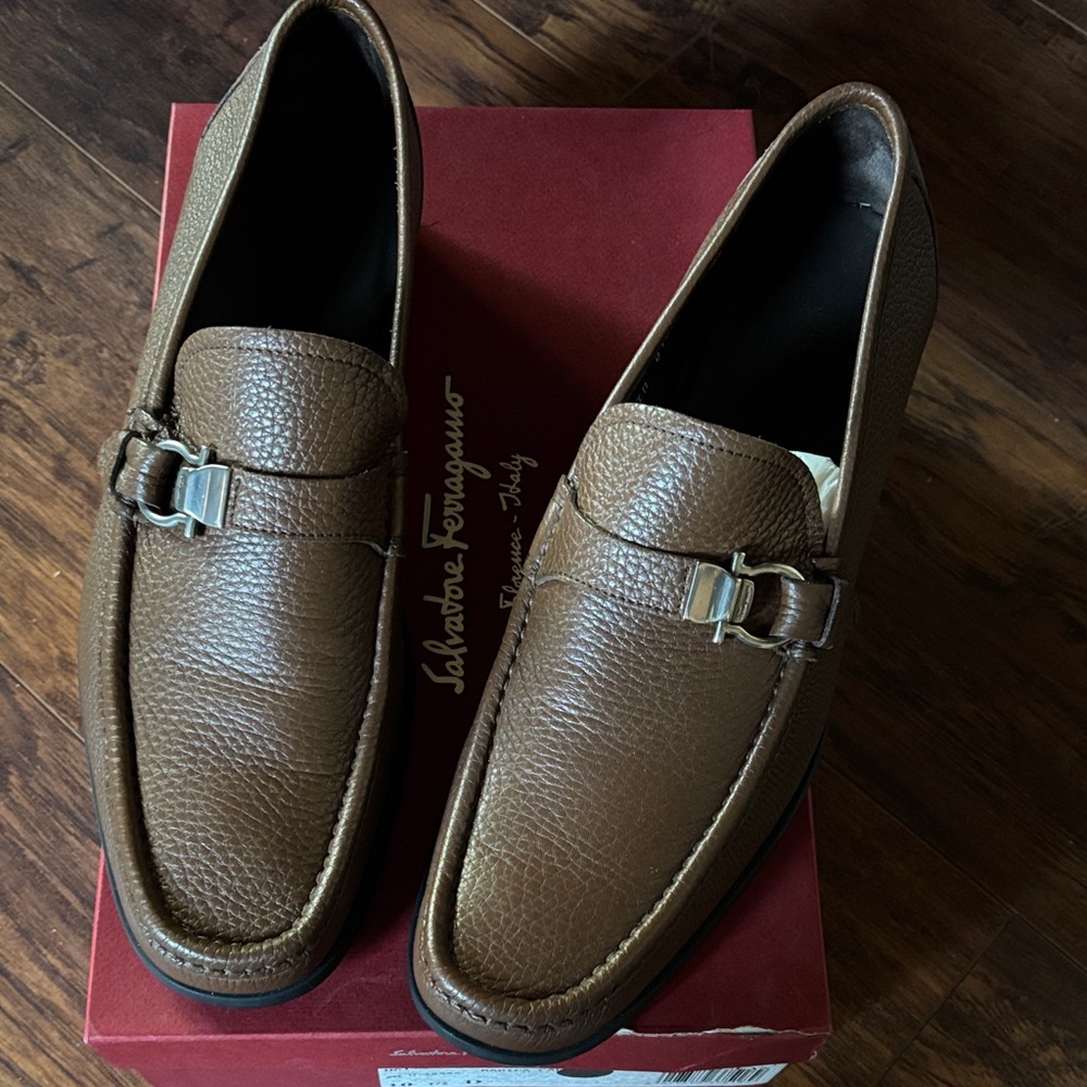 Salvatore Ferragamo Pebbled Brown Loafers